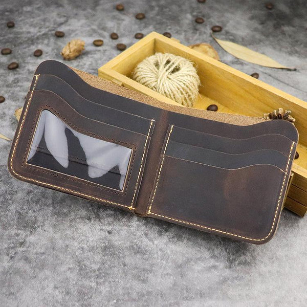 Cool Leather Brown Men's Small Wallet billfold Bifold Wallet Front Pocket Wallet For Men