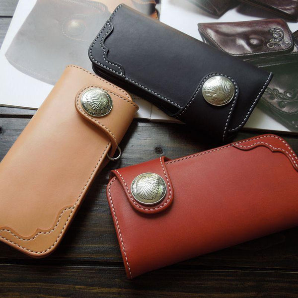 Handmade Leather Biker Wallet Mens Cool Chain Wallet Trucker Wallet with Chain - imessengerbags