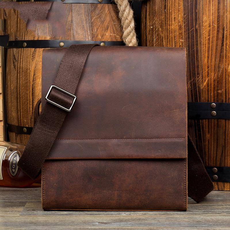 Dark Brown Casual Leather 8 inches Shoulder Vertical Postman Bag Messenger Bags Courier Bag for Men