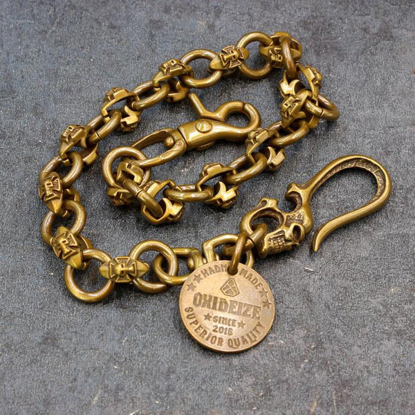 Badass Skull Brass Biker Wallet Chain 1%er Wallet chain 18'' gold pants chain For Men - imessengerbags