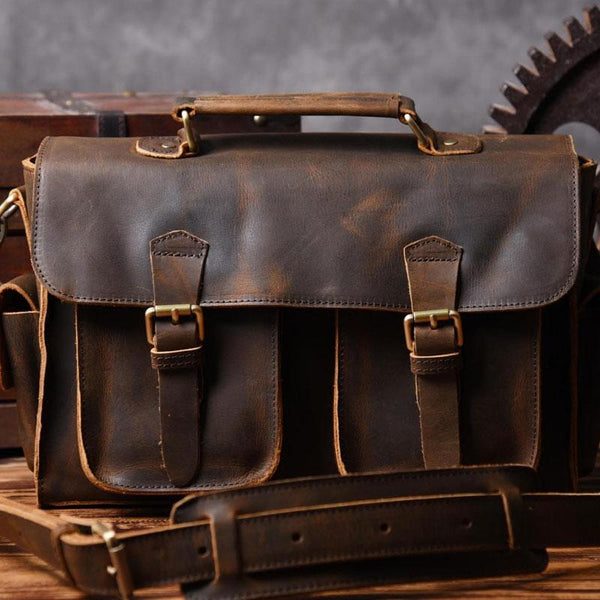Genuine Leather Mens Cool Messenger Bag Briefcase Work Bag Business Bag for men - imessengerbags