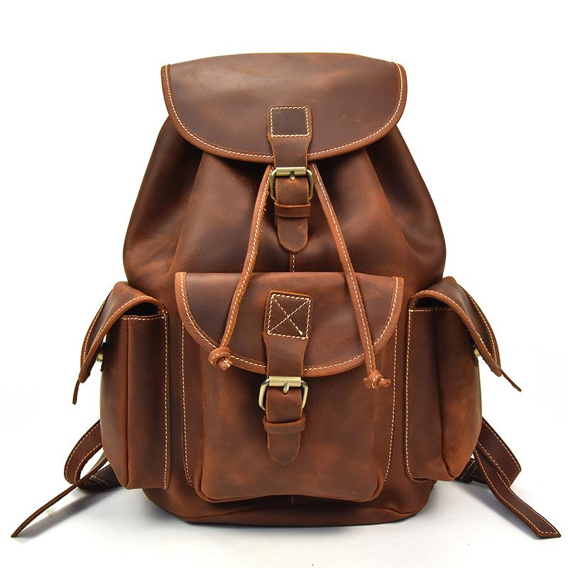 Vintage Leather Mens 14inch Laptop Backpack Travel Backpacks School Backpacks for Men - imessengerbags