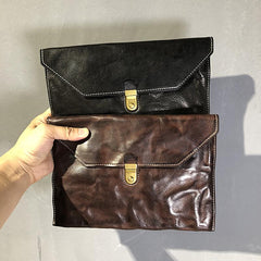 Simple Leather Black Mens Envelope Clutch Bag Vintage Coffee Clutch Wallet for Men - imessengerbags