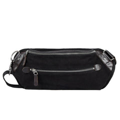 Black Canvas Leather Fanny Pack Men's Chest Bag Sling Hip Bag Canvas Waist Bag For Men