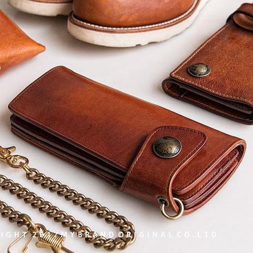Handmade Mens Cool Leather Chain Wallet Biker Trucker Wallet with Chain for Men - imessengerbags