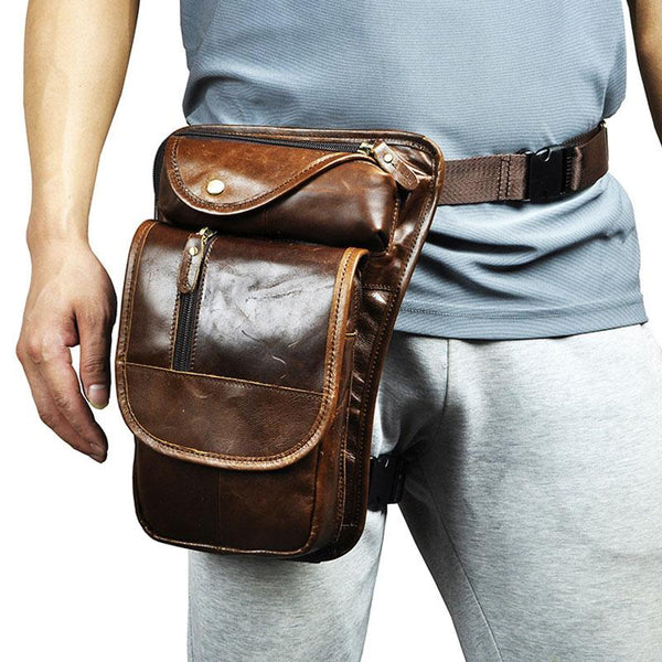 Cool Leather Drop Leg Bag Belt Pouches Mens Waist Bag Shoulder Bag for Men