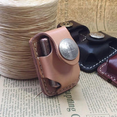 Handmade Mens Beige Leather Classic Zippo Lighter Case Black Zippo Lighter Holder with Belt Loop