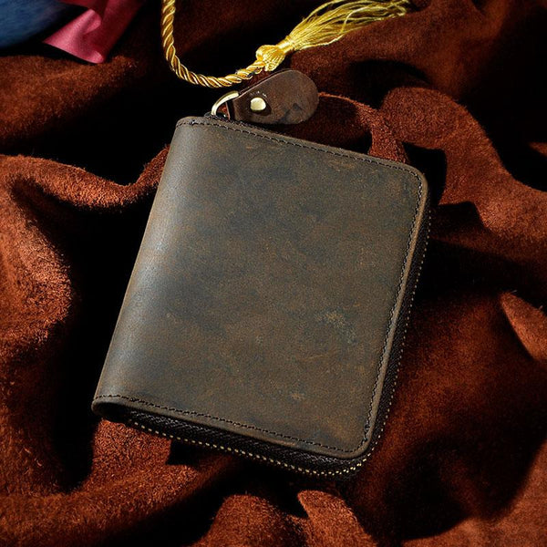 Cool Leather Mens Zipper Small Wallet Front Pocket Wallet for Men - imessengerbags