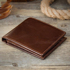 Brown Cool Leather Mens Thin Small Wallet Front Pocket Wallet Trifold billfold Wallets for Men - imessengerbags