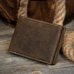 Cool Dark Brown Leather Mens Small Wallet Bifold Slim billfold Wallets for Men - imessengerbags