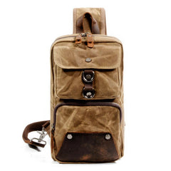 Cool Canvas Leather Mens Sling Bag Waterproof Chest Bag One Shoulder Backpack Phone Bag for Men