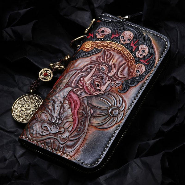 Handmade Leather Mahākāla Mens Chain Biker Wallet Cool Leather Wallet With Chain Wallets for Men - imessengerbags