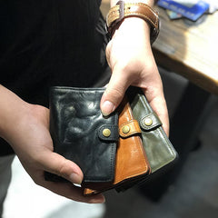 Vintage Handmade Black Leather Mens billfold Leather Wallet Men Tan Bifold Small Wallets for Men - imessengerbags