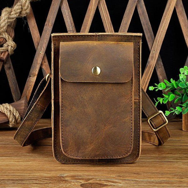 Mens Leather Small Belt Pouch Side Bag Waist Pouch COURIER BAG Holster Belt Case for Men - imessengerbags