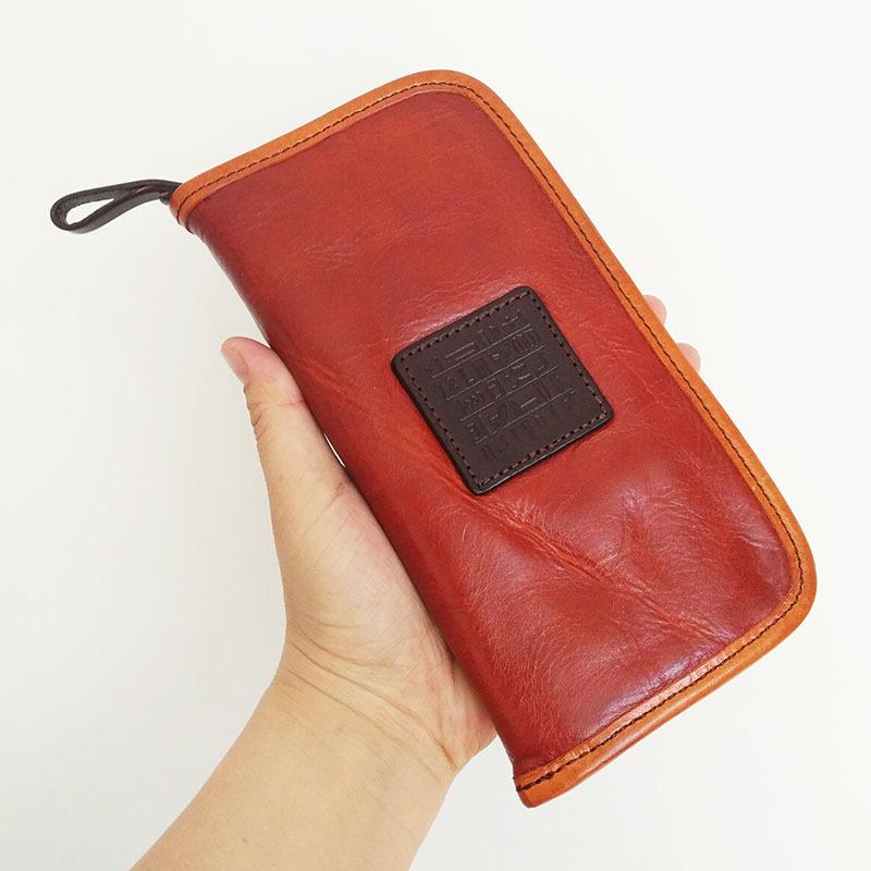 Handmade Mens Black Long Wallet Brown Cool Zipper Long Wallet Clutch Wallet For Men - imessengerbags