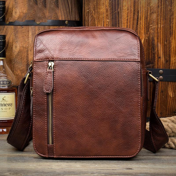 Casual Brown Leather Courier Bag 10 inches Vertical Small Messenger Bags Postman Bag for Men