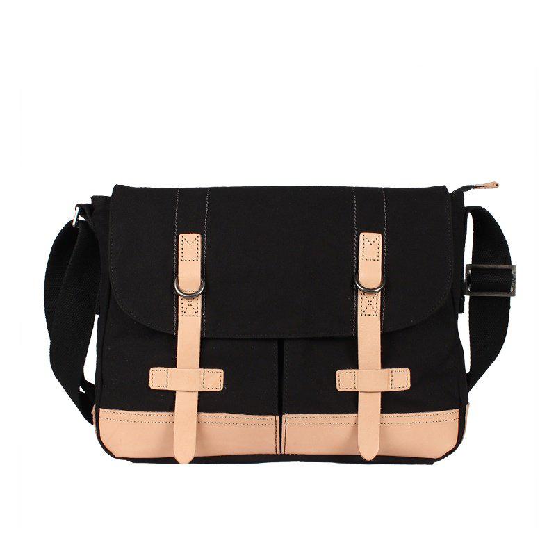 Black Canvas Leather Mens Side Bag Messenger Bags Navy Blue Canvas Courier Bags for Men