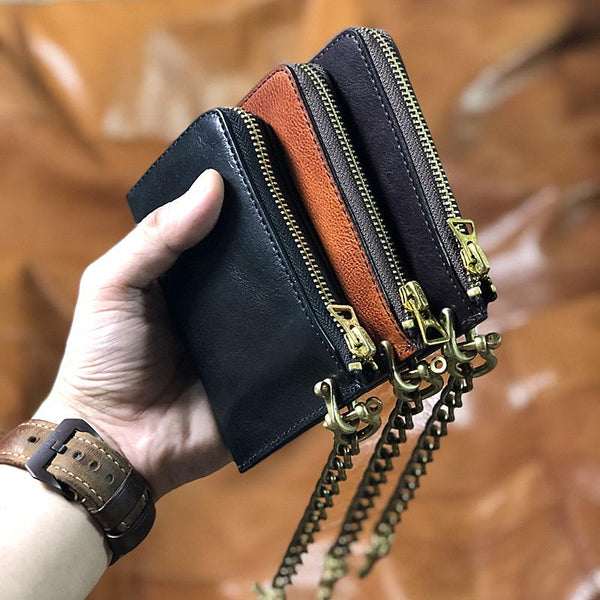 Handmade Leather Mens Cool Key Biker Wallet Car Key Holder License Holder Chain Wallet for Men - imessengerbags