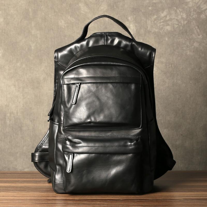 Fashion Leather Men's 15 inches Computer Backpack Black Large Travel Backpack Coffee Large College Backpack For Men