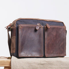 Mens Leather Canvas Gray Cool Messenger Bag Side Bag Shoulder Bag for Men - imessengerbags
