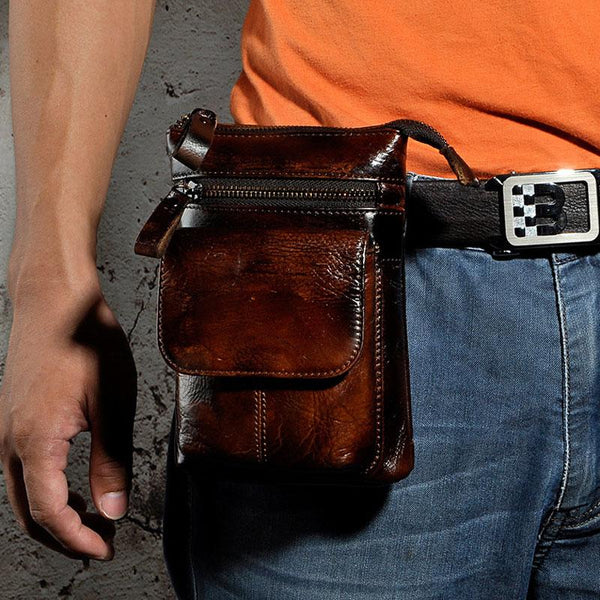 Mens Leather Small Side Bag Waist Pouch Holster COURIER BAG Belt Case Belt Pouch for Men - imessengerbags