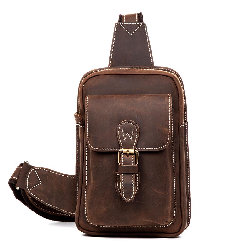 Cool Brown Leather One Shoulder Backpack Sling Bags Crossbody Pack for Men - imessengerbags