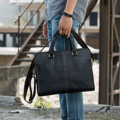 Vintage Black Leather Mens Briefcases Work Bag Laptop Bag Business Bag for Men - imessengerbags