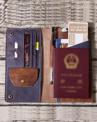 Cool Leather Long Wallet for Men Vintage Bifold Wallets Passport Travel Wallets - imessengerbags