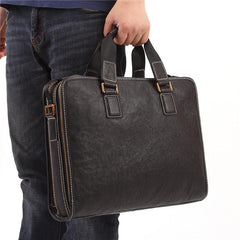 Fashion Black Leather Men's Briefcase Professional Briefcase 15‘’ Black Laptop Briefcase For Men - imessengerbags