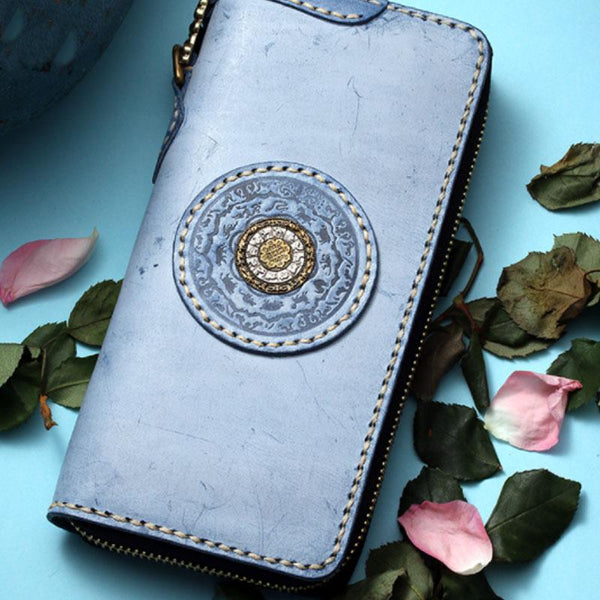 Handmade Leather Tibetan Mens Chain Biker Wallet Cool Leather Wallet Long Clutch Wallets for Men - imessengerbags