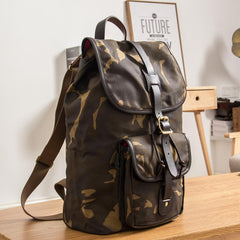 Camouflage Canvas Leather Mens Large 14'' Laptop Backpack College Backpack Hiking Backpack for Men - imessengerbags