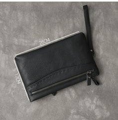 Black Leather Mens Multi Layer Business Clutch Wallet Wristlet Wallet For Men - imessengerbags