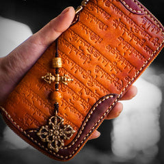 Handmade Leather Mens Tibetan Chain Biker Wallet Cool Leather Wallet Long Clutch Wallets for Men