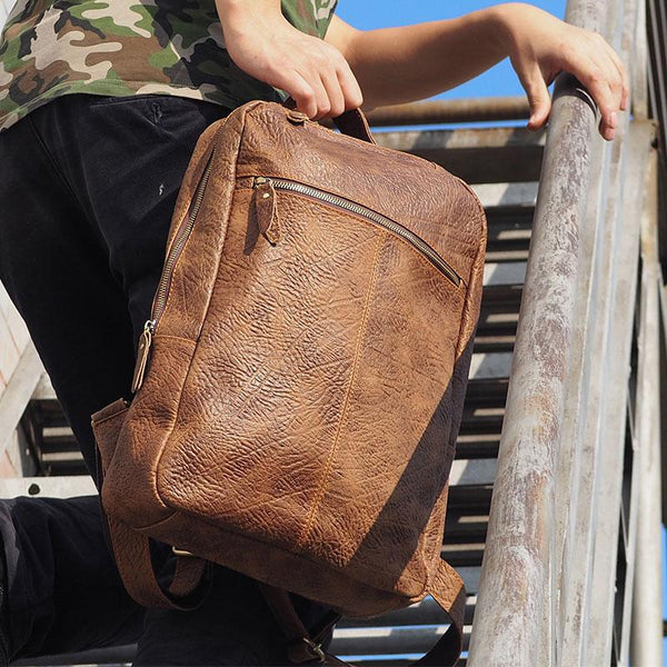 Cool Mens Leather 15inch Laptop Backpack Travel Backpacks Leather School Backpack for Men - imessengerbags