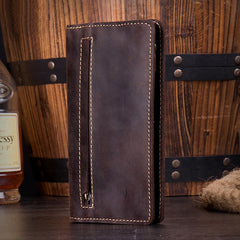 Dark Brown Cool Mens long Wallet Bifold Long Wallet Phone Wallet for Men - imessengerbags