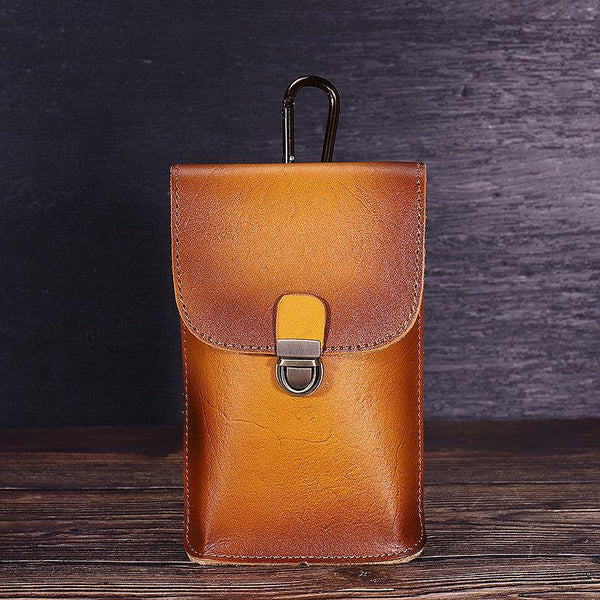 Tan Leather Cell Phone Holster Mens Belt Pouches Waist Bags BELT BAG Mini Holster For Men