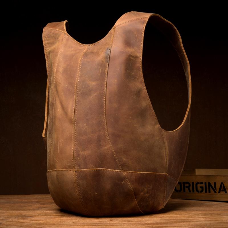 Cool Brown Leather Mens 13 inches Sport Backpack School Backpack Travel Backpack for Men - imessengerbags