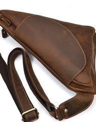 Cool Triangular Leather Mens Sling Bag Chest Bag Sling Crossbody Bag One Shoulder Backpack For Mens - imessengerbags