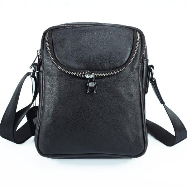 Black LEATHER MENS 8-inch Phone Small Vertical Side Bag Black COURIER BAG MESSENGER BAG FOR MEN