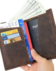 Vintage Mens Leather Small Slim Passport Wallets Bifold Long Wallet For Men - imessengerbags