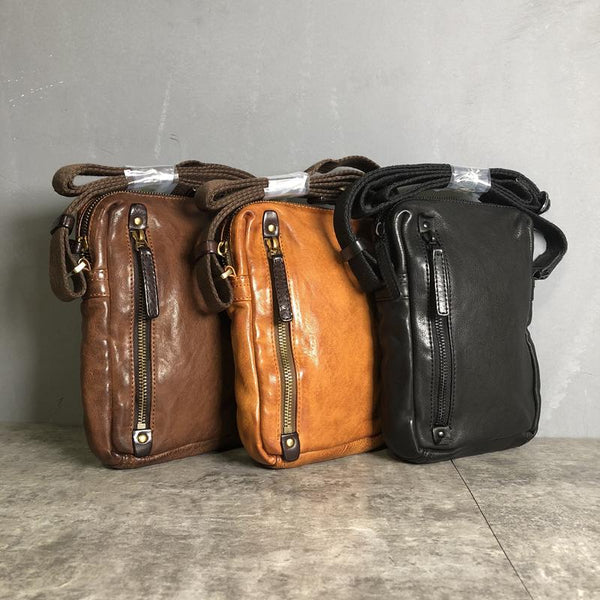 Cool BROWN LEATHER MEN'S Vertical Small Side Bags MESSENGER BAG BLACK Black Courier Bags FOR MEN - imessengerbags
