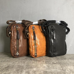 Cool BROWN LEATHER MEN'S Vertical Small Side Bags MESSENGER BAG BLACK Black Courier Bags FOR MEN - imessengerbags