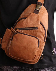 Cool Camel Leather Chest Bag Sling Bag Sling Crossbody Bags For Men - imessengerbags