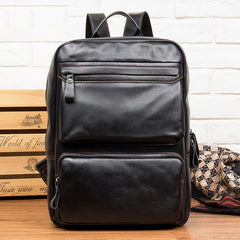Cool Black Mens Leather 14 inches Computer Backpack College Backpacks School Backpack for men - imessengerbags