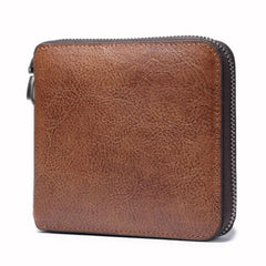 Genuine Leather Mens Cool Zipper Leather Wallet Men Small Wallets Bifold for Men - imessengerbags