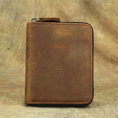 Vintage Bifold Leather Men's Zipper Small Wallet billfold Zipper Wallet For Men - imessengerbags