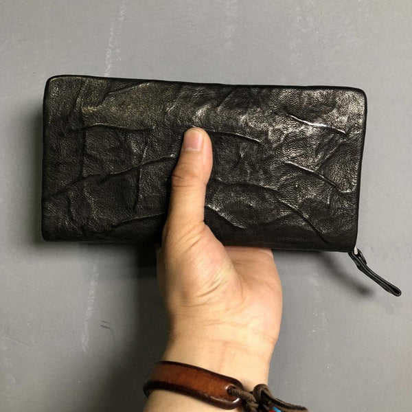 Genuine Leather Mens Cool Long Leather Wallet Zipper Clutch Wristlet Wallet for Men - imessengerbags