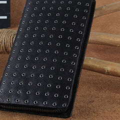Genuine Leather Mens Cool Long Leather Wallet Zipper Clutch Wristlet Wallet for Men - imessengerbags