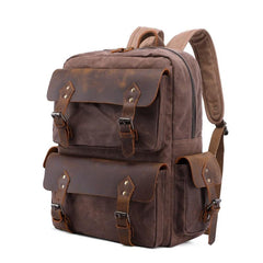 Cool Leather Mens 14 inches Brown Backpack Large Cool Vintage Large Travel Backpack for Men - imessengerbags