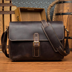Cool Dark Coffee Leather 13 inches Postman Bag Messenger Bags Side Bag for Men
